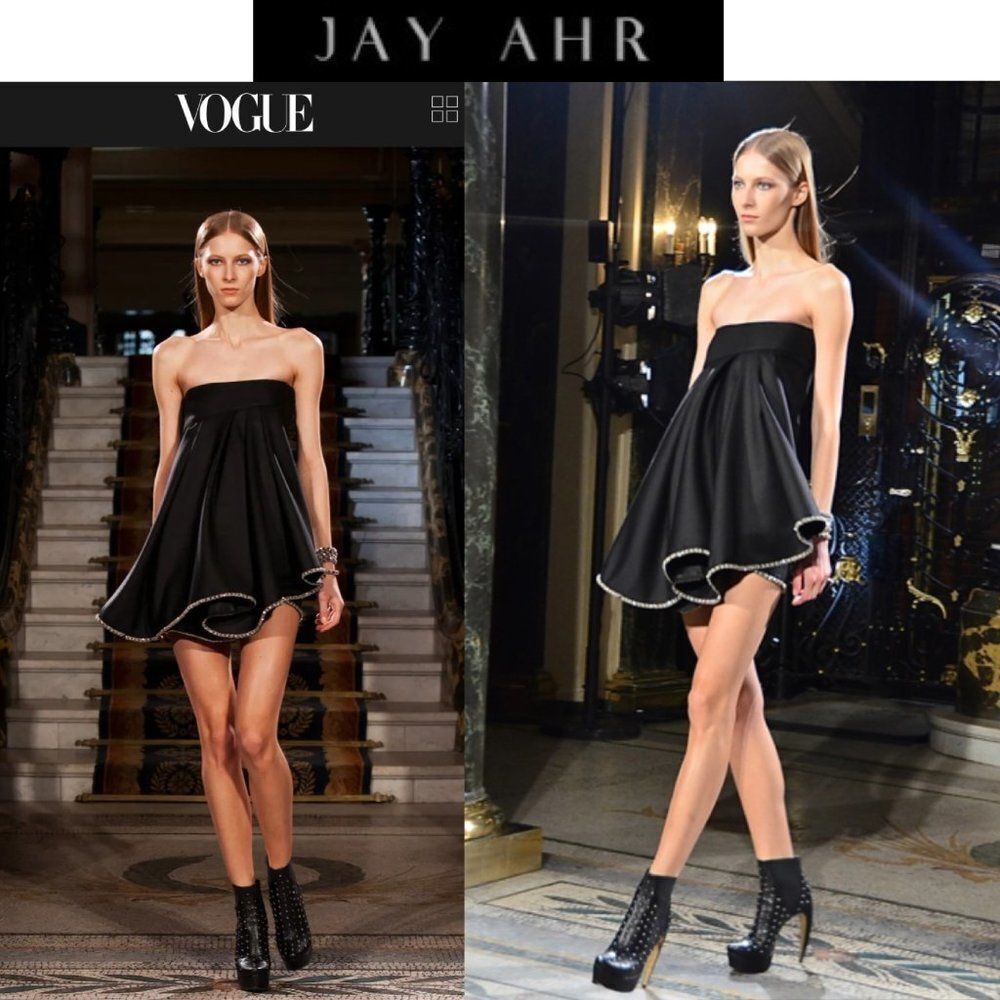 Jay Ahr black strapless chain trim babydoll dress